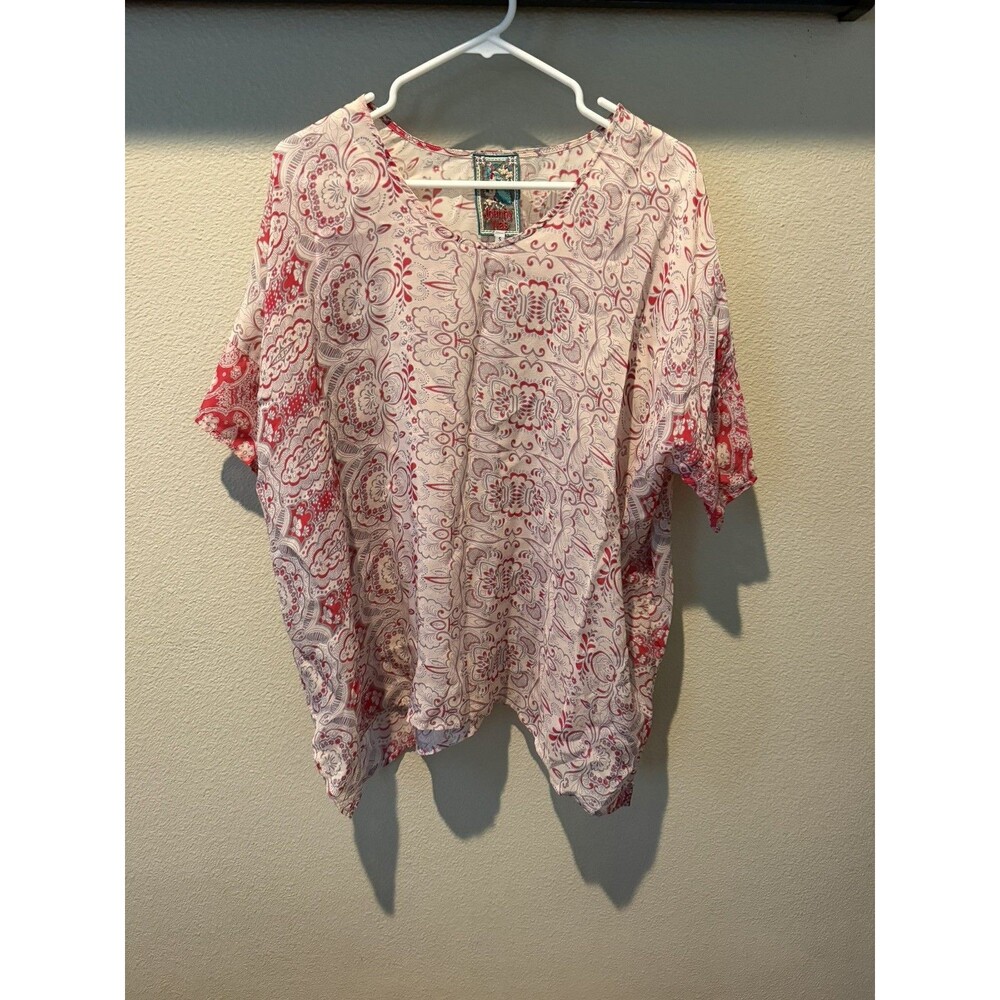 Johnny Was Sheer Pullover Blouse Floral Print Shirt Flowy Blouse Size Small